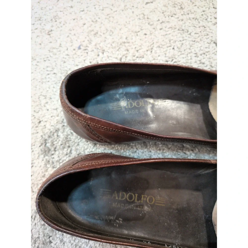 Adolfo Mens Brown‎ Leather Tassel Loafers Wingtip Brogue Made in Italy 9.5 M